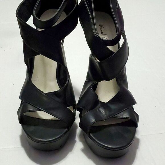 Michael Antonio Black Leather Crossed Party Event Stiletto Heels 7.5 - Picture 2 of 14